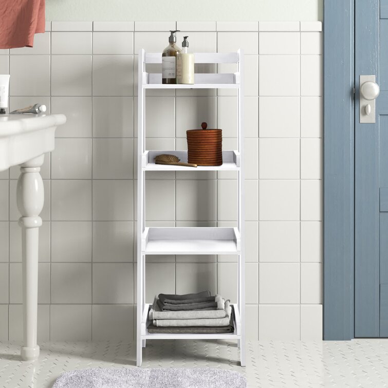 White bathroom outlet shelving unit